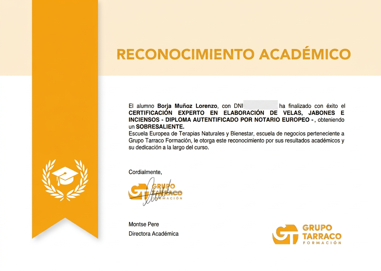 Certificado de experto en elaboración de velas, jabones e inciensos