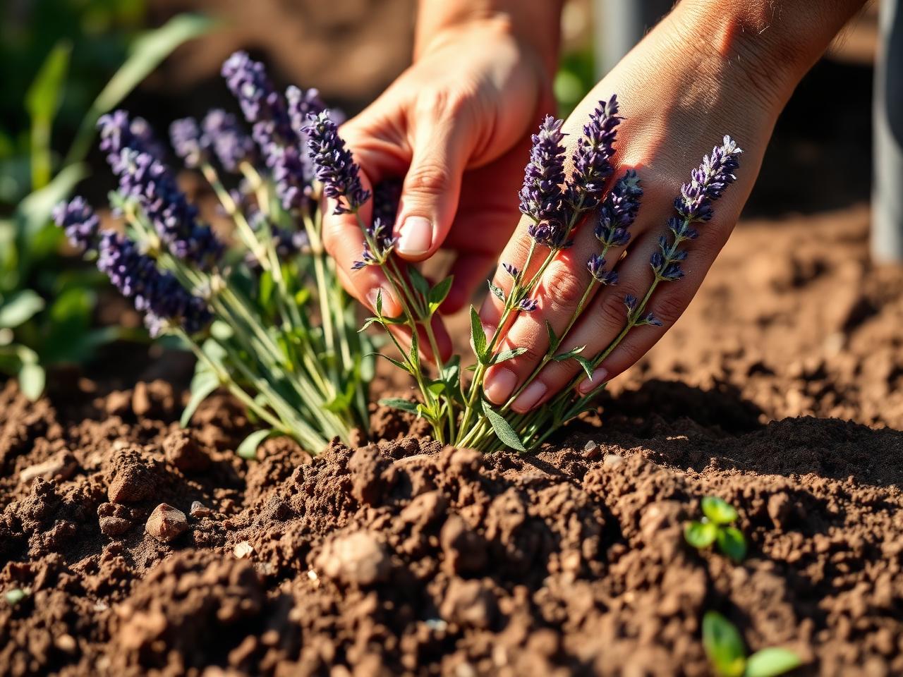Manos recogiendo lavanda y plantas aromáticas